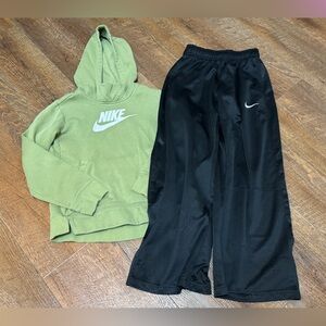 Nike Olive Hoodie and Black Track Pants